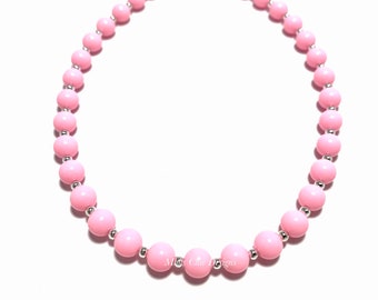 Bubblegum Pink Small Beaded Pearl Necklace - Light Pink Beaded Necklace - Dress up Pearl Necklace - Party Necklace - Pink Party