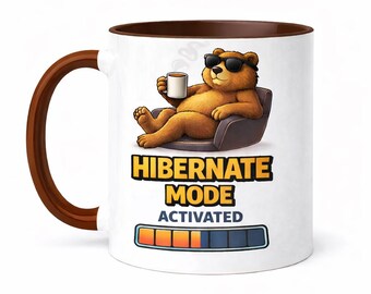 Rolig björnmugg PNG, design med aktiverad viloläge, latbjörnkaffemugg, sublimering PNG, digital nedladdning 300 DPI