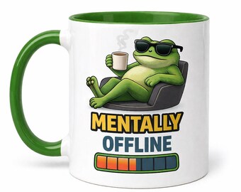 Rolig grodmugg PNG, mentalt offline-design, lat groda-kaffemugg, sublimering PNG, digital nedladdning 300 DPI