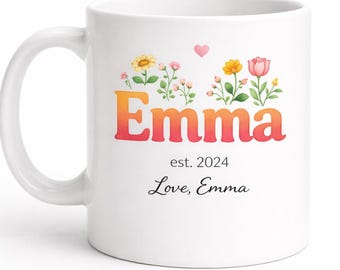 Personlig mammamuggdesign PNG, anpassad mors dag-present, mammas namn och år, blommig mugg sublimering, digital nedladdning utskrivbar
