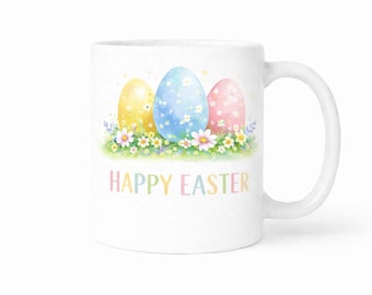 Digital nedladdning av påskmugg, glad påsk PNG, söt påskäggsmuggdesign, utskrivbar kaffekoppspapper, påskpresent till henne