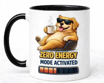 Rolig hundmugg PNG, design med aktiverat nollenergiläge, sublimering av lat hundkaffe, digital nedladdning 300 DPI, humoristisk presentdesign