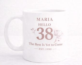 Personlig 38-årsdagspresent digital nedladdning, Hej 38 anpassad namnmuggdesign, elegant minimalistisk utskrivbar för henne
