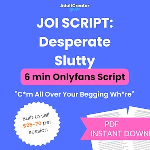 以下が含まれることがあります： 「JOI SCRIPT: Desperate Slutty 6 min Onlyfans Script」のテキストが入った青色のグラフィック。 「C*m All Over Your Begging Wh*re」のテキストも含まれています。 また、「Built to sell」と「PDF INSTANT DOWNLOAD」も含まれています。