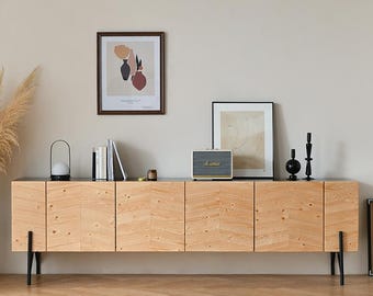 Media Console Solid Wood TV Stand, Japandi Minimalist TV Cabinet