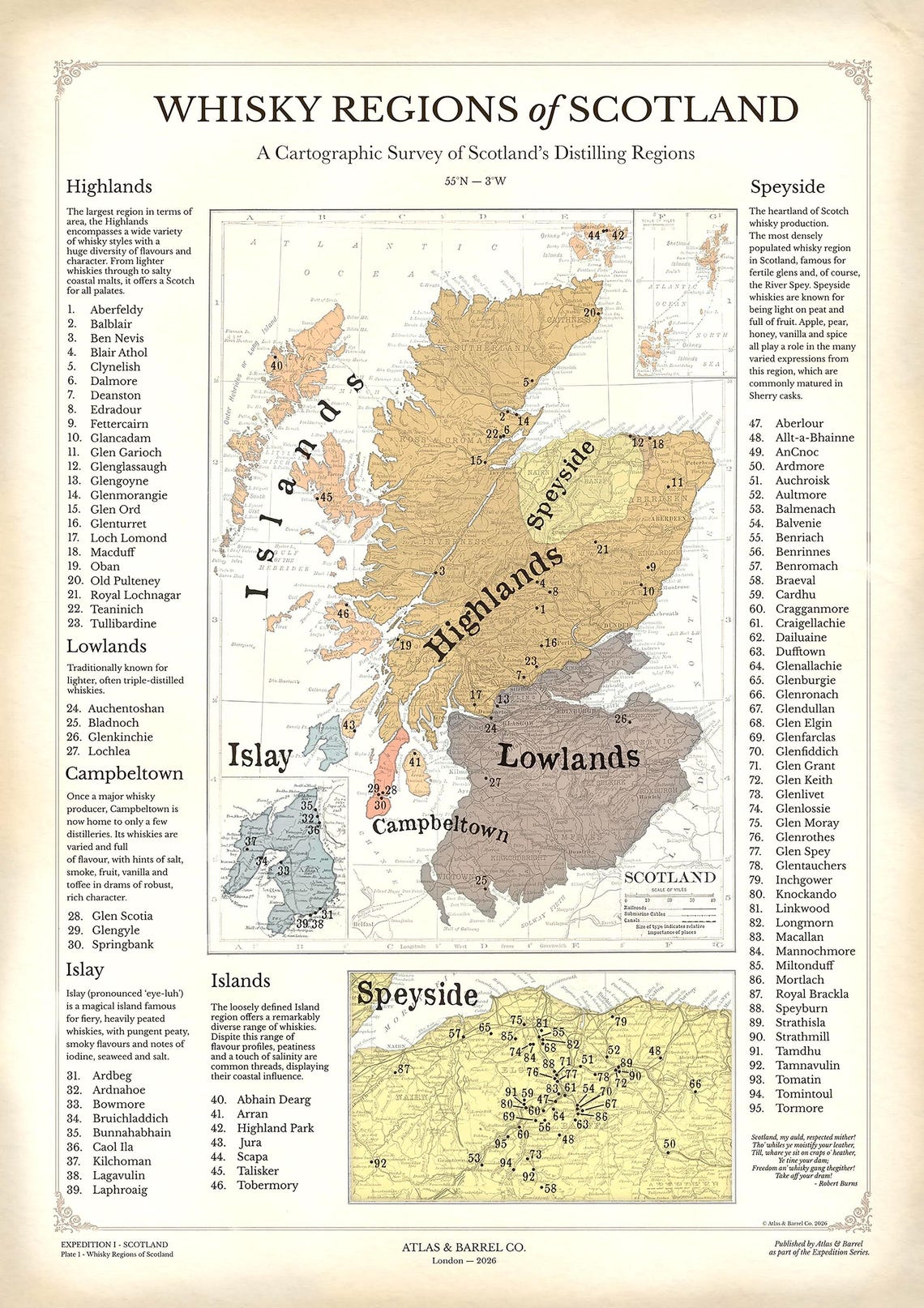 Scotland Whisky Map Wall Art | Scotch Whisky Regions Print | Gift for ...