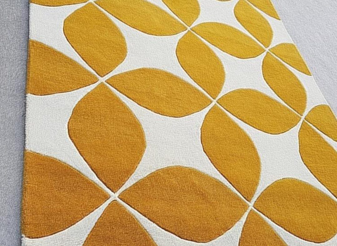 Hand Tufted Wool Rug, Mustard Yellow Geometric Area Rug, Mid Century ...