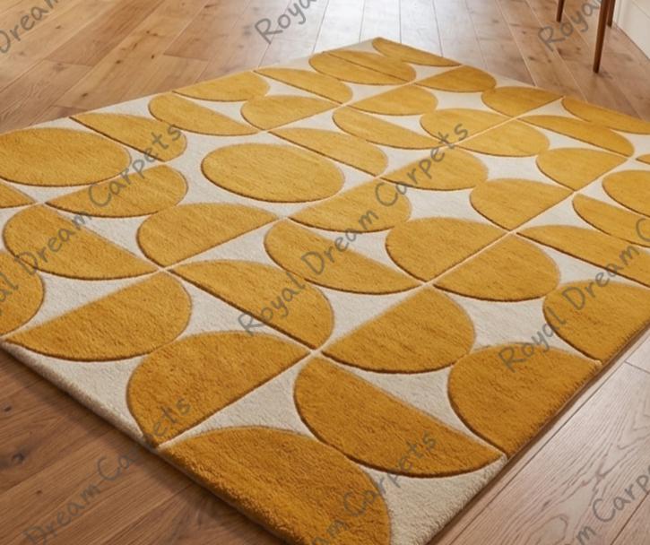 Hand Tufted Wool Rug – Mustard Yellow Geometric Modern Area Rug ...