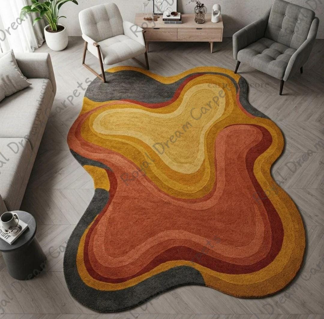 Irregular Abstract Area Rug Hand Tufted Abstract Irregular Shape Rug, 100% Wool Modern Living Room ...