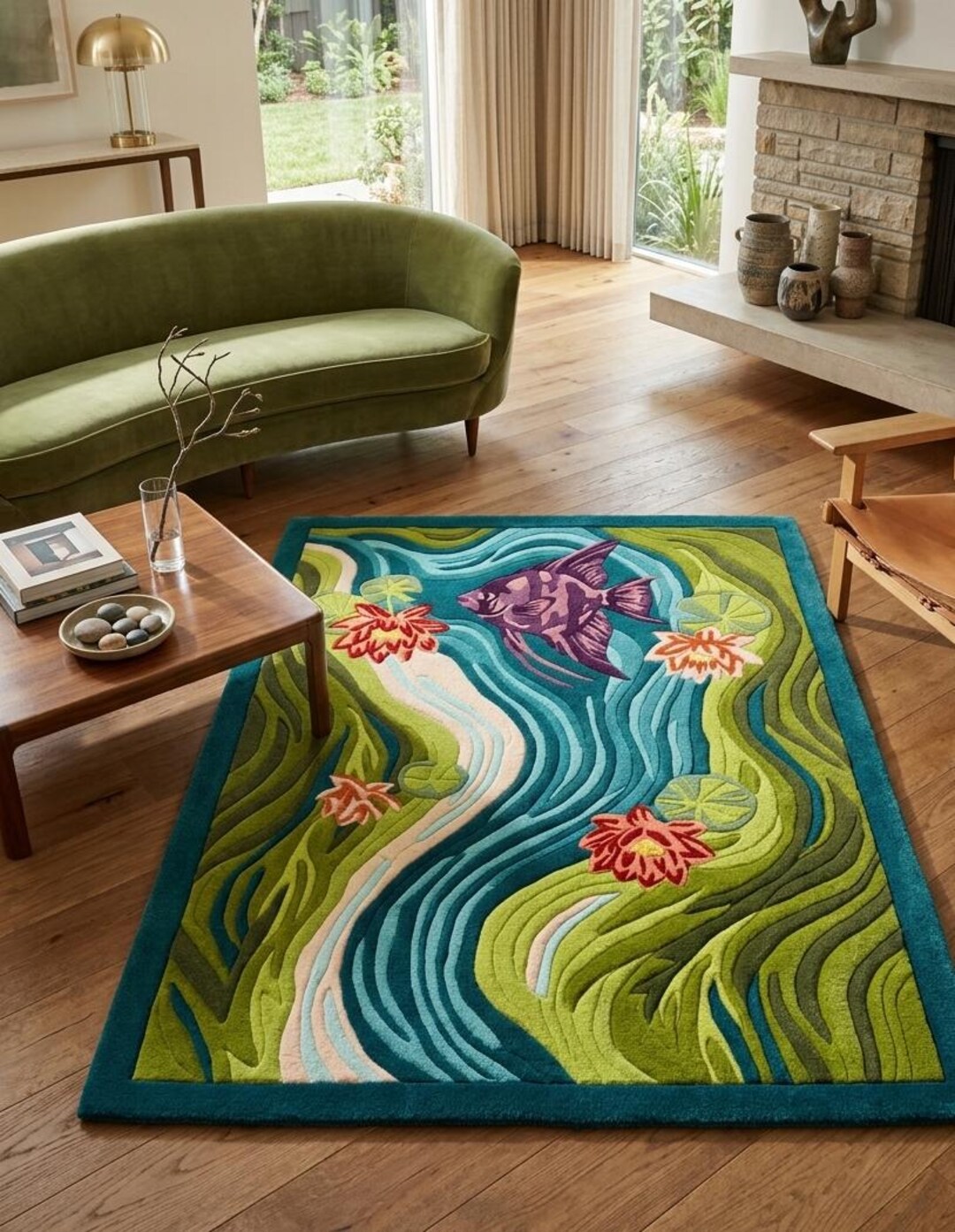 Fish Tuft Rug River Fish Hand Tufted Wool Rug, Nature Inspired Artistic Area Rug ...