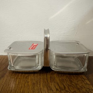 Ensemble de confitures Cromargan WMF : bols en verre, acier inoxydable, service à condiments design allemand des années 1970