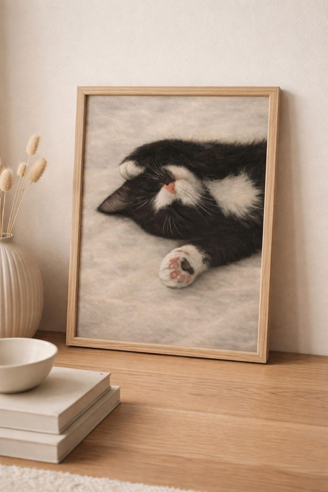 Sleeping Tuxedo Cat Wall Art Black White Cat Print Neutral Home Decor ...