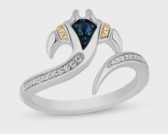 Round Cut Simulated blue sapphire Engagement Ring, 925 Sterling Silver Wedding Ring