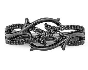 0.25 Ct Simulated Black Diamond Engagement Ring, Black Rhodium S925 terling Silver Wedding Ring