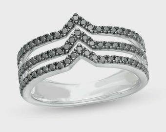 Black Diamond Engagement Ring, Round Cut 925 Sterling Silver Wedding Band