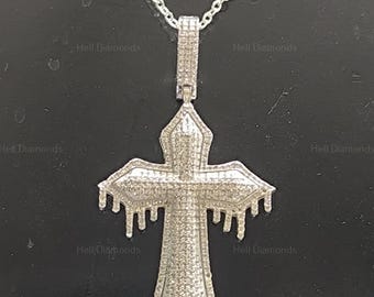 Buy Ice Out Dripping Cross Moissanite Pendant Necklace In Sterling Silver 925