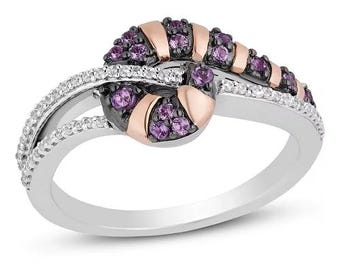 Simulated Amethyst Antique Wedding Engagement Ring, 925 Sterling Silver