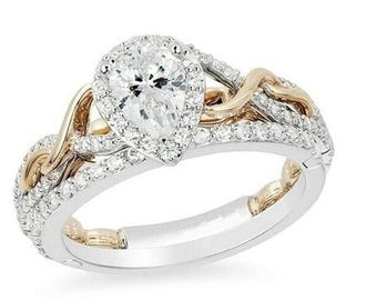 1.00Ct Pear Simulated Diamond Engagement Ring, 14K Two Tone Gold Plated Wedding Ring