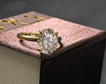 Oval Cut Simulated Diamond Solitaire Engagement Ring, 14K Yellow Gold Plated Wedding Ring