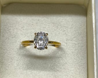 Simulated Diamond Solitaire Engagement Ring, 14K Yellow Gold Plated Wedding Ring