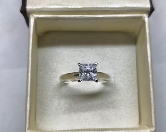 Princess Cut Simulated Diamond Solitaire Engagement Ring, 14K White Gold Plated Wedding Ring