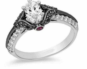 Oval Cut Simulated Diamond Engagement Ring, 14K Two Tone Gold Plated Wedding Ring