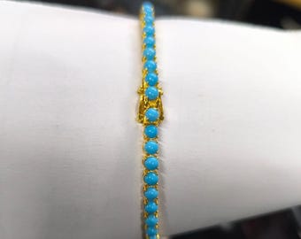 Turquoise Tennis Bracelet 14K Yellow Gold Plated Wrist Bracelet, Layering Bracelet, Link Bracelet