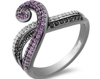1.00Ct Round Cut Simulated Amethyst Engagement Ring, Black Rhodium 925 Sterling Silver Wedding Ring