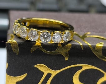 Round Cut Simulated Diamond Wedding Engagement Band , 14K Yellow Gold Plated Anniversary Ring