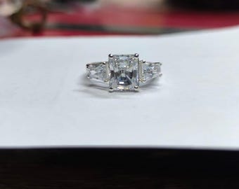 Simulated Diamond Engagement Ring, 14K White Gold Plated Three Stone Wedding Ring