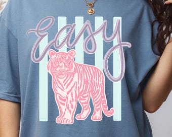 Easy Tiger Shirt - Trendy Summer Bay Coastal Watercolor Graphic Stripes T-Shirt - Boho Summer Tee - Cute Funny Quote Tee