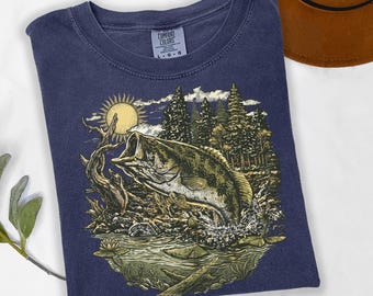 Vintage Bass 90s Fishing Shirt,Outdoor Angler Moon Lake Unisex Tee, Largemouth Bass Graphic Tee, Retro Fisherman Nature T Shirt