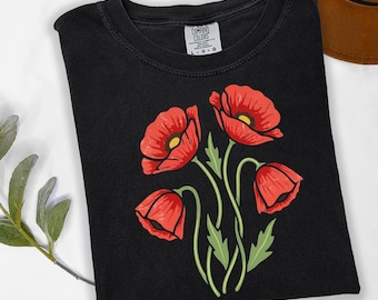 Vintage Poppy Flower Graphic Tee, Botanical Nature Art, Nature Shirt, Classic Floral Top