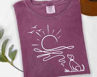 Sunset and Dog T-shirt  - Dog Owner Shirt - Nature Lover Tee- Dog Owner Gift - Boho Summer Shirt