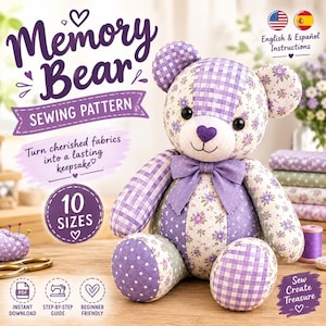 Memory Bear Sewing Pattern | 10 Sizes, Patchwork Keepsake Teddy (PDF)