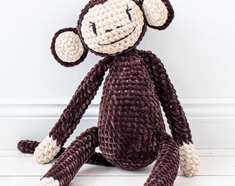 Wzór na szydełkową maskotkę Momo Monkey Amigurumi w formacie PDF: samouczek wykonania pluszowej zabawki z włóczki aksamitnej (dla początkujących)