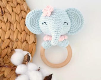 Wzór na grzechotkę-słoń na szydełku, samouczek wykonania zabawki dla niemowląt amigurumi (pobierz plik PDF)