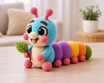 Wzór szydełkowy na gąsienicę amigurumi, kolorowa zabawka-robak (do pobrania w formacie PDF)