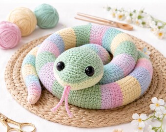 Wzór na szydełkowego węża amigurumi, łatwa zabawka zwierzęca w formacie PDF (do natychmiastowego pobrania)