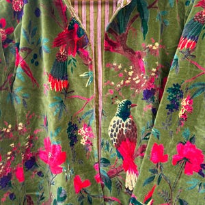 Handgemaakt fluwelen Suzani-jack, gebloemde vogelprint, groene statement jas afbeelding 7
