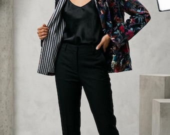 Velvet Suzani Jacket, Floral Peacock Print, Boho Artistic Outerwear