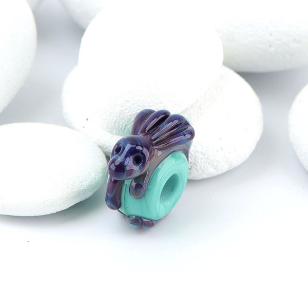 Adorable Glass Bunny - Purple and Green - Uncored Lampwork Glass Rabbit Bead