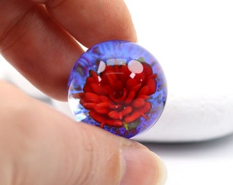 Red Rose Marble, Everlasting Flower in Sparkly Blue & Red glass, Gift for Her