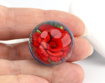 Red Rose Marble, Everlasting Flower in Sparkly Aqua & Red glass, Gift for Her