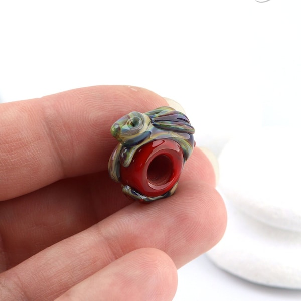 Adorable Glass Bunny - Tan and Red - Uncored Lampwork Glass Rabbit Bead