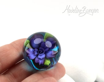 Purple Rose Marble, Everlasting Flower in Swirling blue and green glass