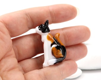 Calico Cat - Ginger, Black and White Glass Cat Bead, sculpted Lampwork Focal Bead