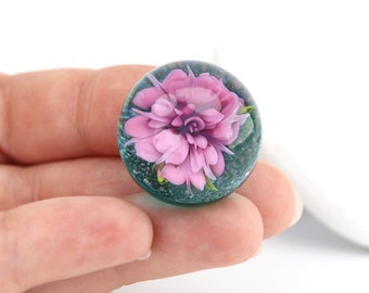 Everlasting Rose Marble - Pink and Teal Lampwork Glass - UK Artisan Made Marble