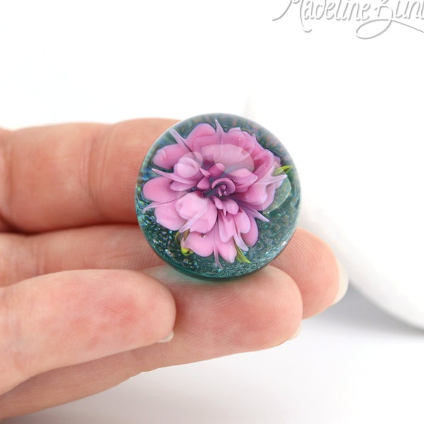 Everlasting Rose Marble - Pink and Teal Lampwork Glass - UK Artisan Made Marble