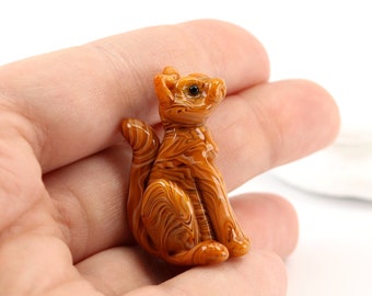 Ginger and White Cat Bead, sculpted, Lampwork Bead Focal